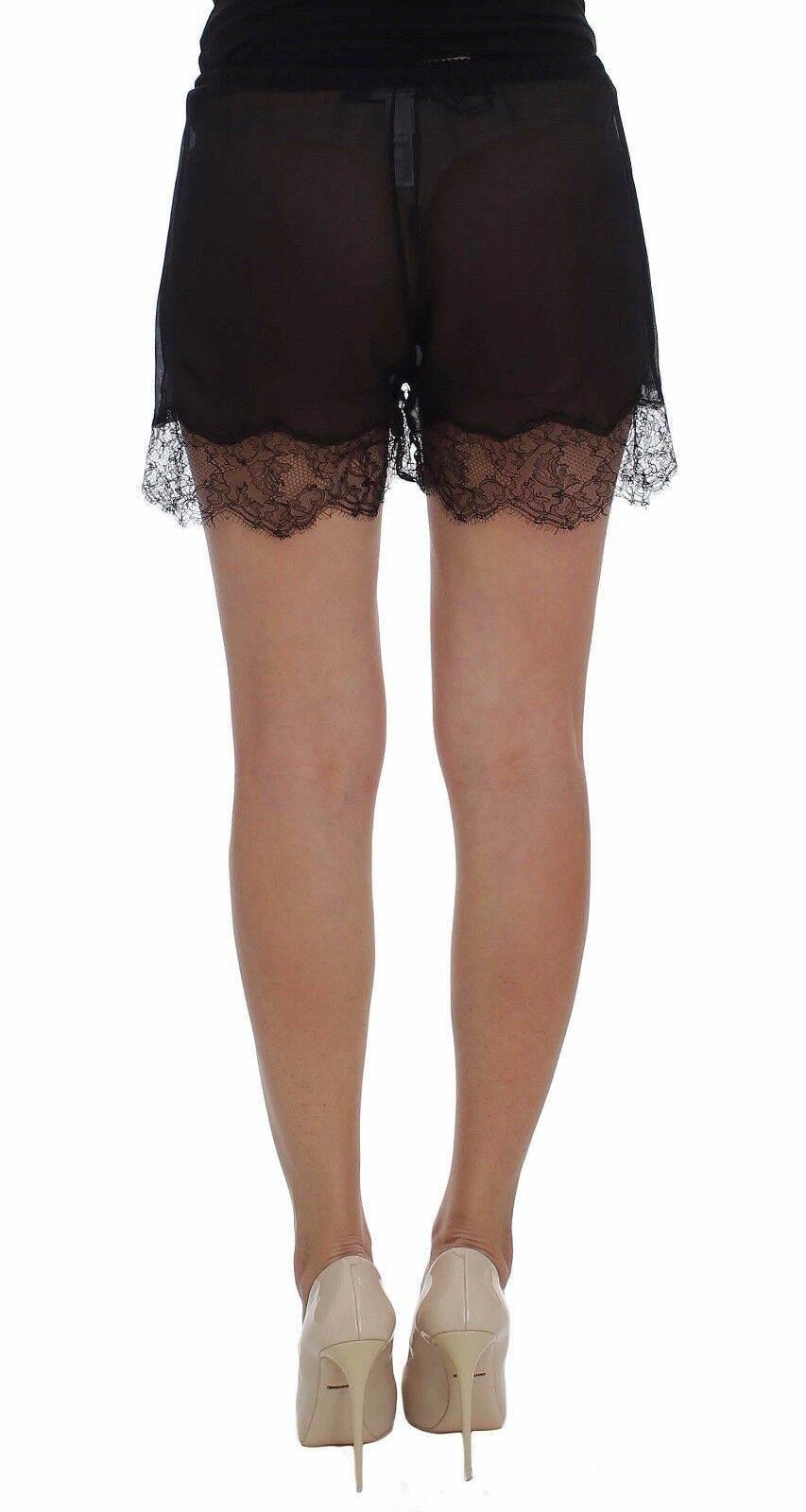 Dolce & Gabbana Elegant Black Floral Lace Silk Shorts - Hilstor