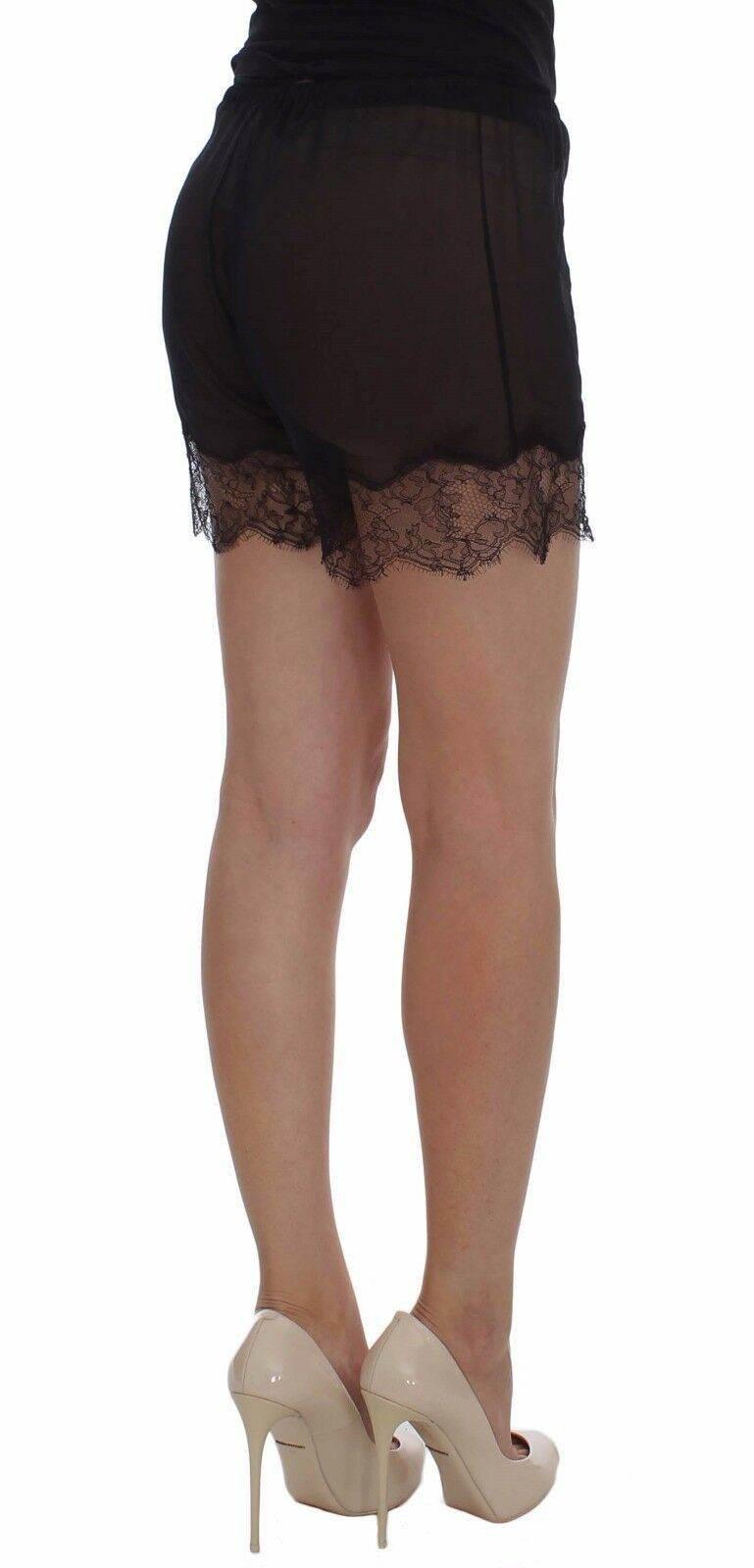 Dolce & Gabbana Elegant Black Floral Lace Silk Shorts - Hilstor