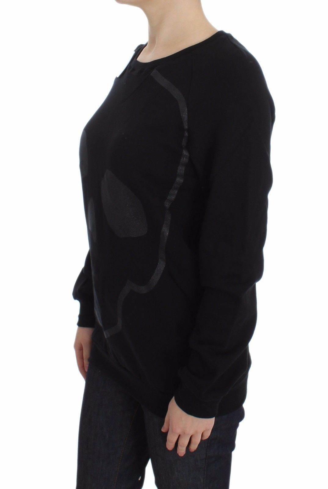 Exte Black Cotton Motive Print Crewneck Pullover Sweater - Hilstor