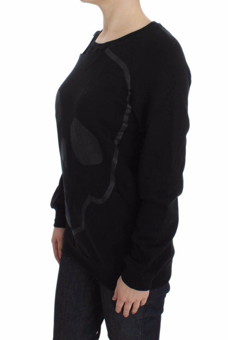Exte Black Cotton Motive Print Crewneck Pullover Sweater - Hilstor