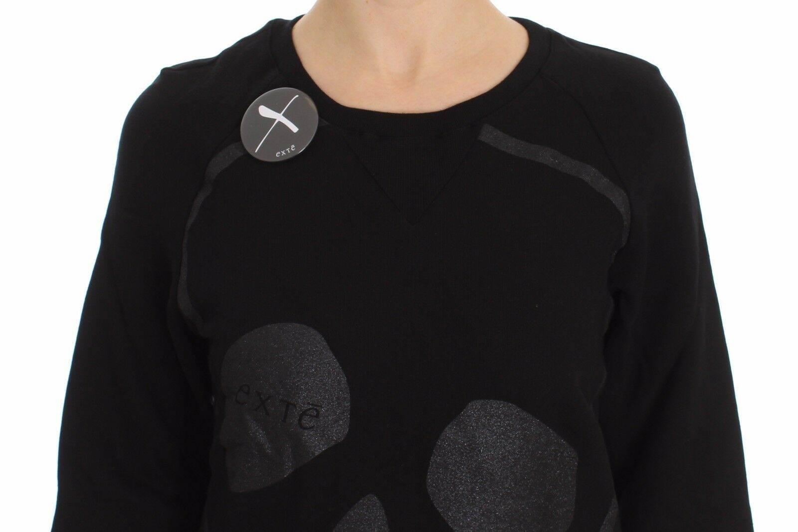 Exte Black Cotton Motive Print Crewneck Pullover Sweater - Hilstor