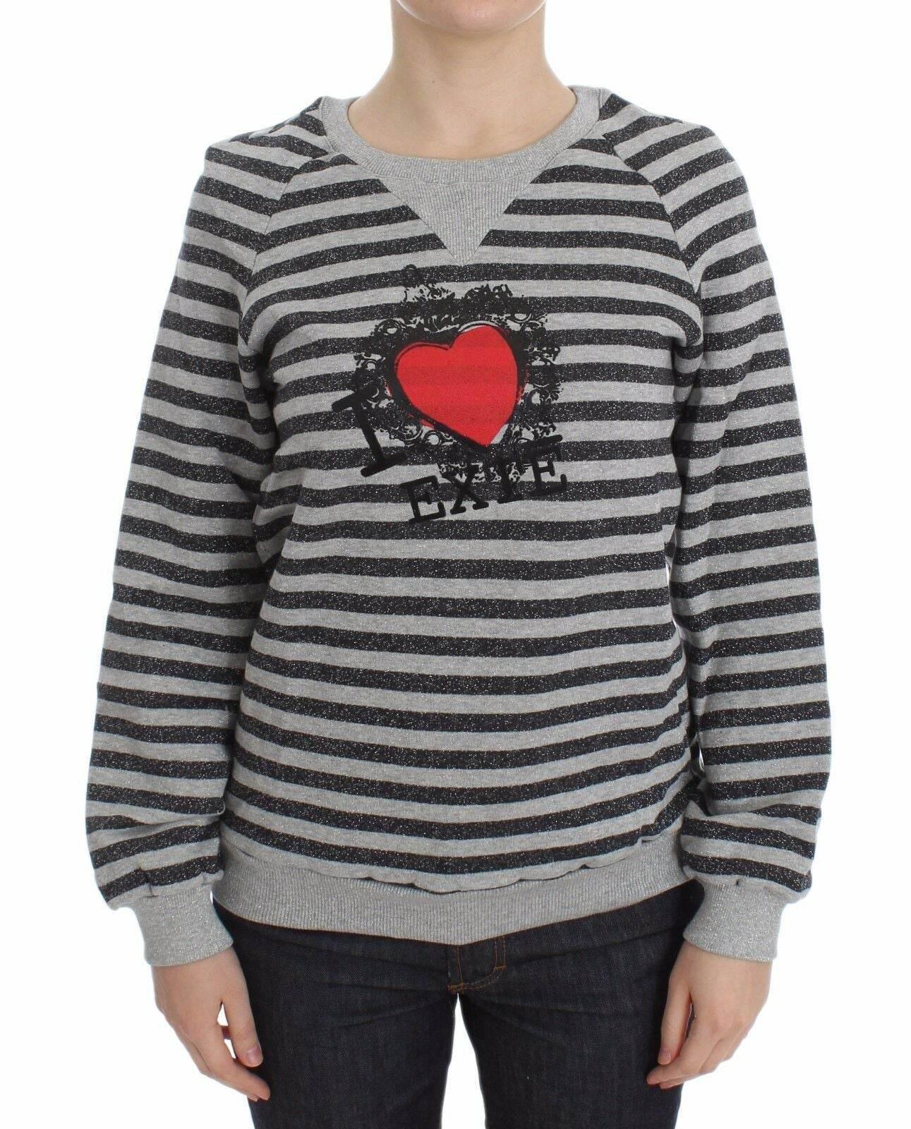 Exte Gray Striped Cotton Crewneck Sweater - Hilstor