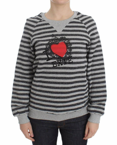 Exte Gray Striped Cotton Crewneck Sweater - Hilstor