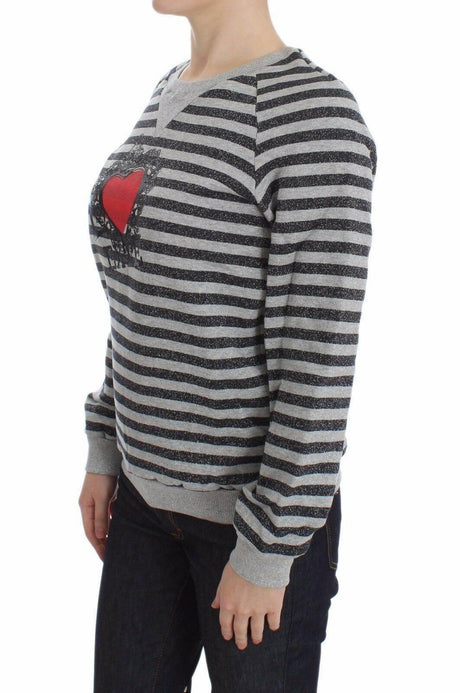 Exte Gray Striped Cotton Crewneck Sweater - Hilstor