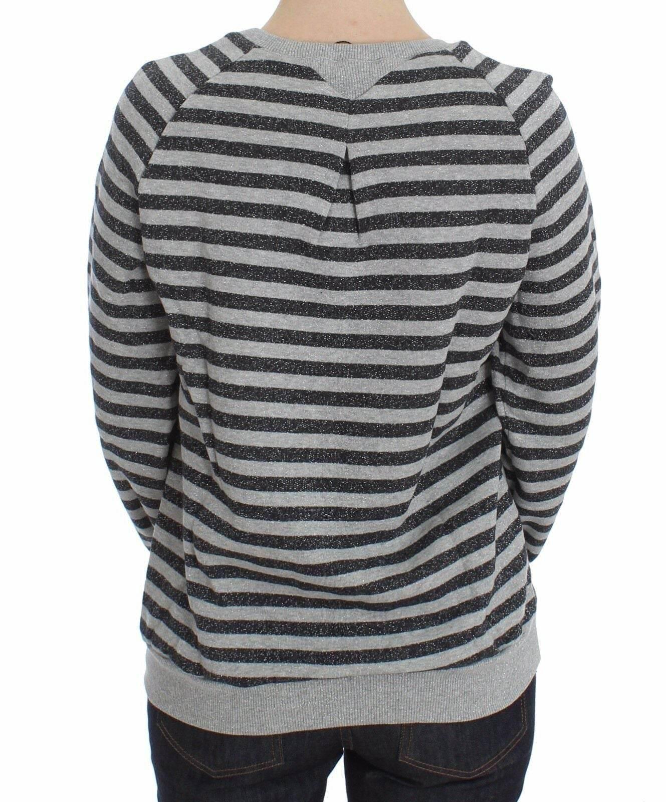 Exte Gray Striped Cotton Crewneck Sweater - Hilstor
