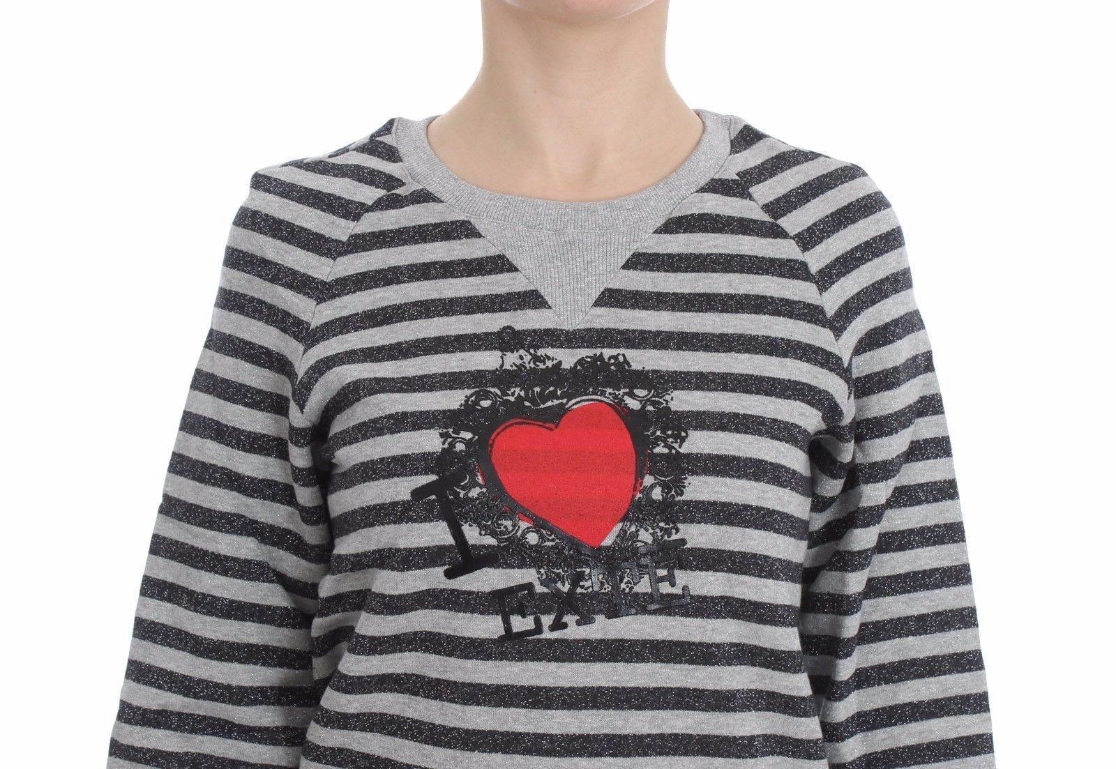 Exte Gray Striped Cotton Crewneck Sweater - Hilstor