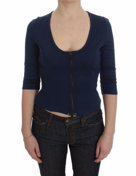 Exte Chic Zippered Crew-Neck Blue Sweater - Hilstor