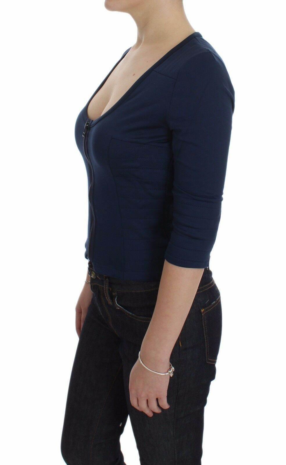 Exte Chic Zippered Crew-Neck Blue Sweater - Hilstor