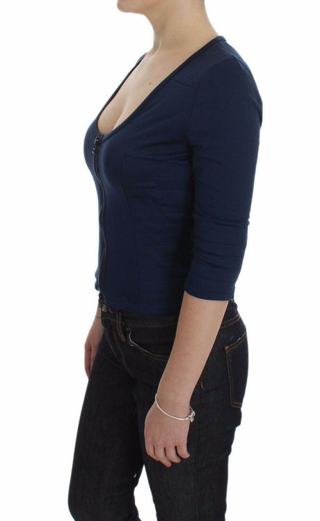 Exte Chic Zippered Crew-Neck Blue Sweater - Hilstor