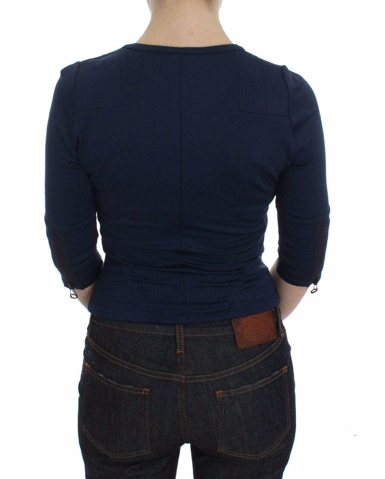 Exte Chic Zippered Crew-Neck Blue Sweater - Hilstor