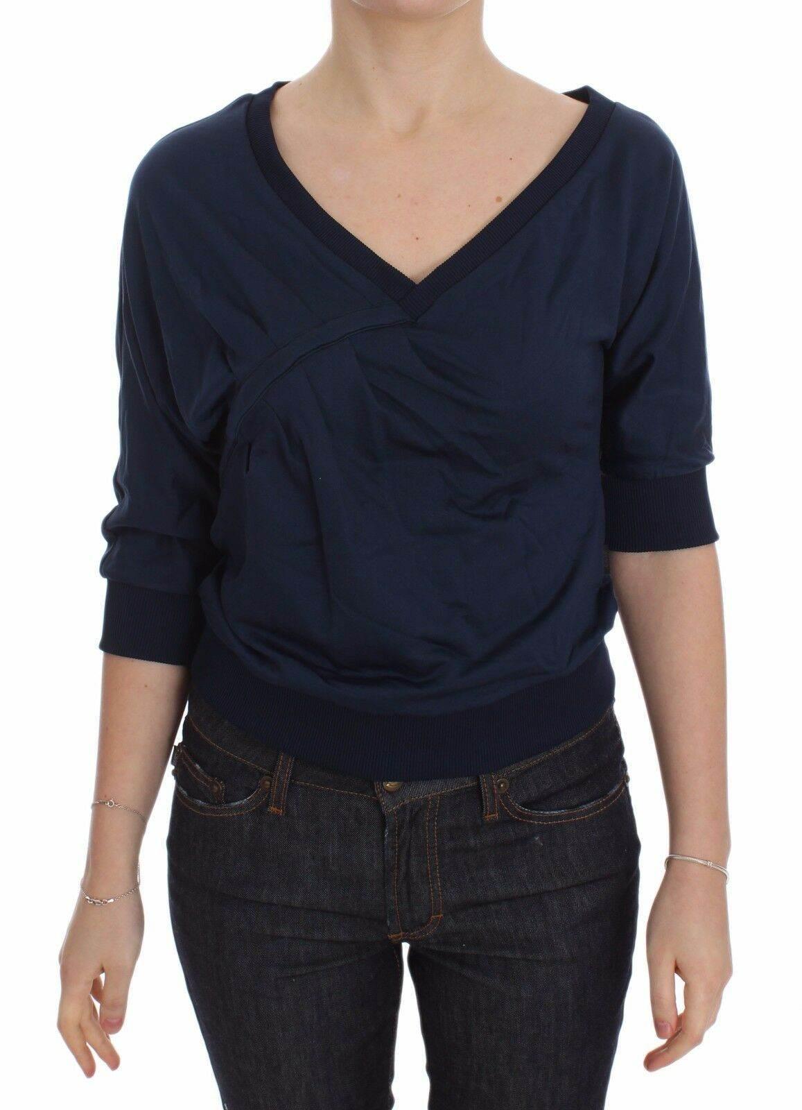 Exte Blue Cotton Top Pullover Deep V-neck Women Sweater - Hilstor