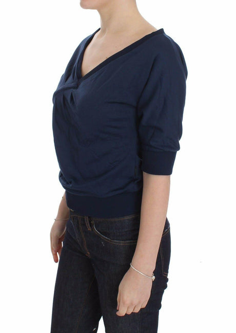 Exte Blue Cotton Top Pullover Deep V-neck Women Sweater - Hilstor