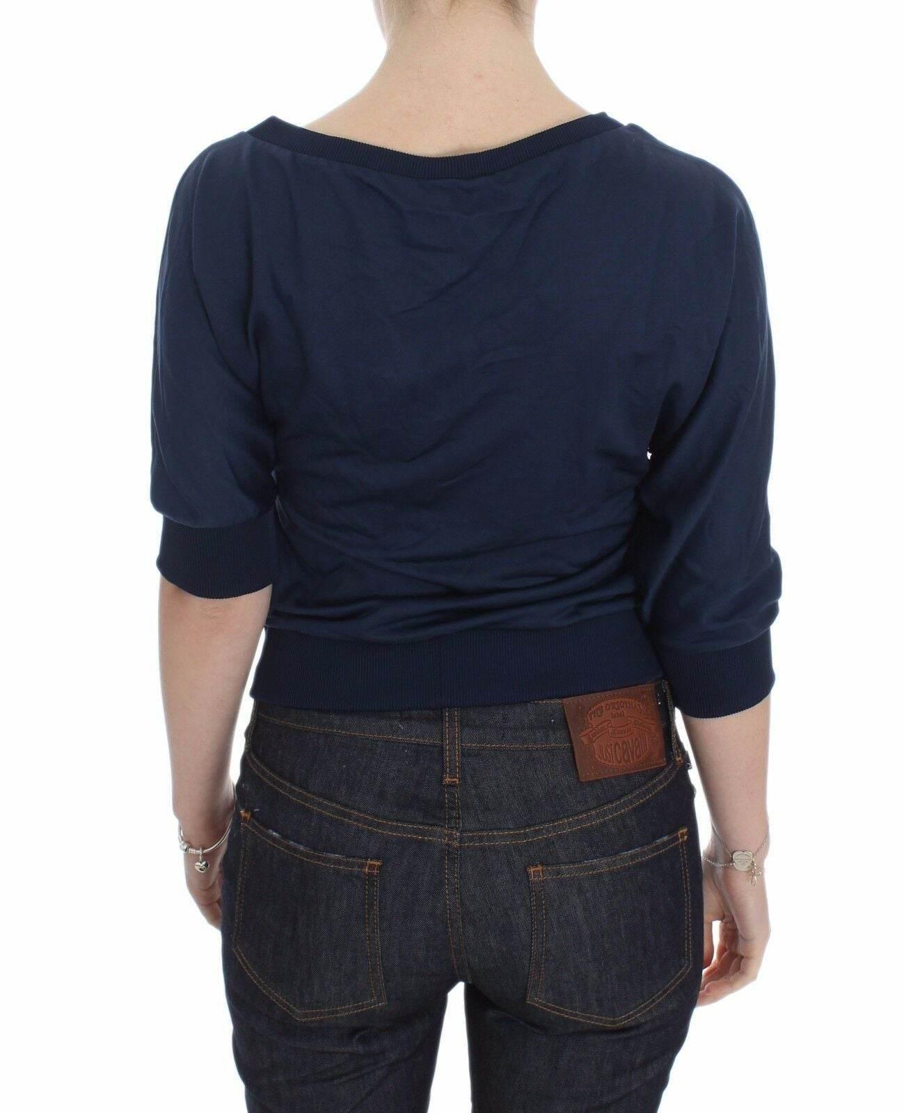 Exte Blue Cotton Top Pullover Deep V-neck Women Sweater - Hilstor