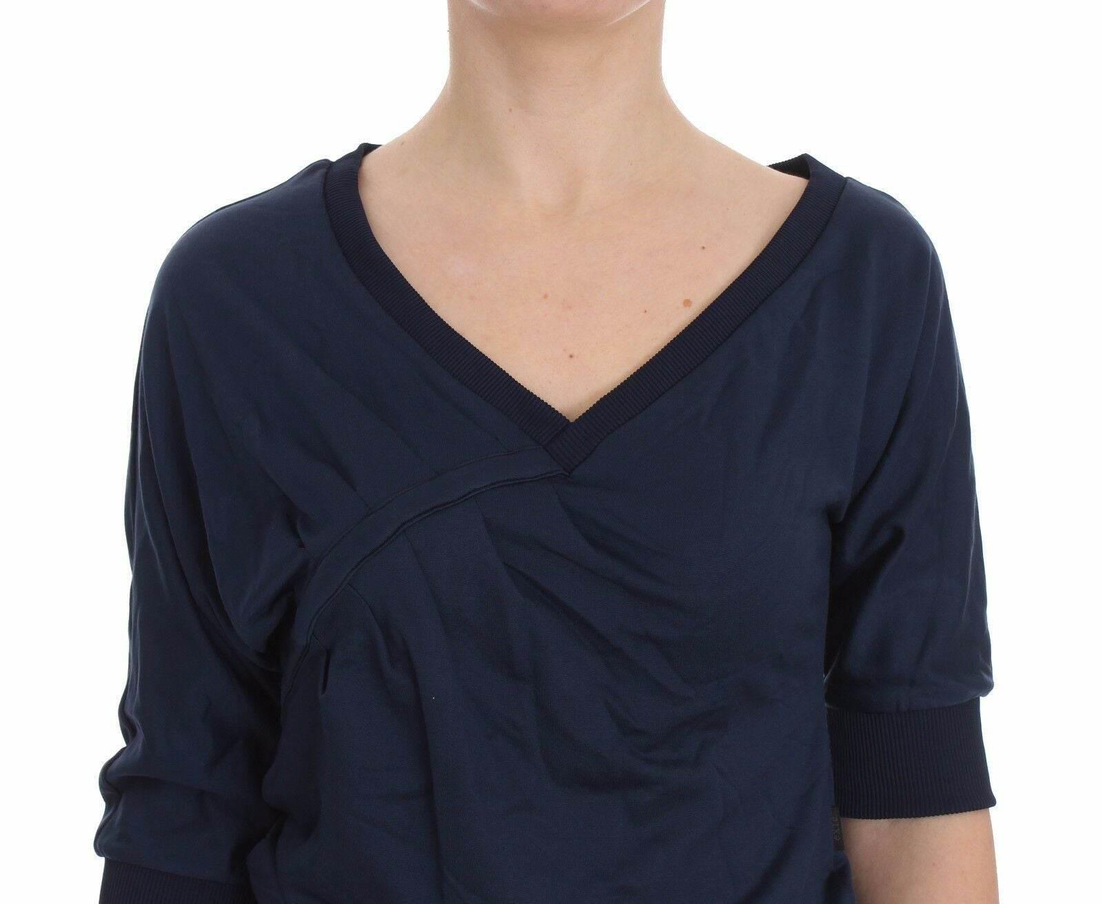 Exte Blue Cotton Top Pullover Deep V-neck Women Sweater - Hilstor