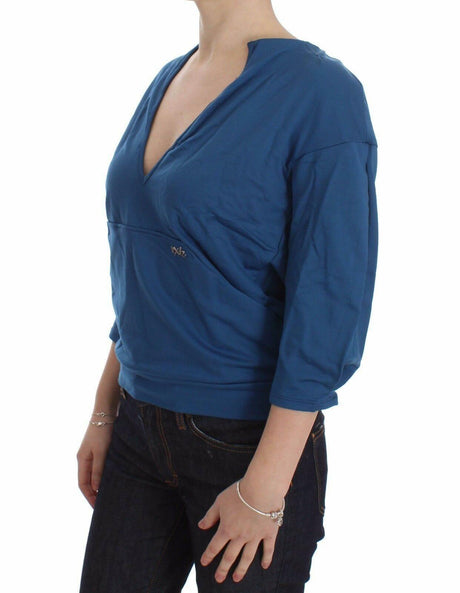 Exte Blue Cotton Top Pullover Deep V-neck Women Sweater - Hilstor