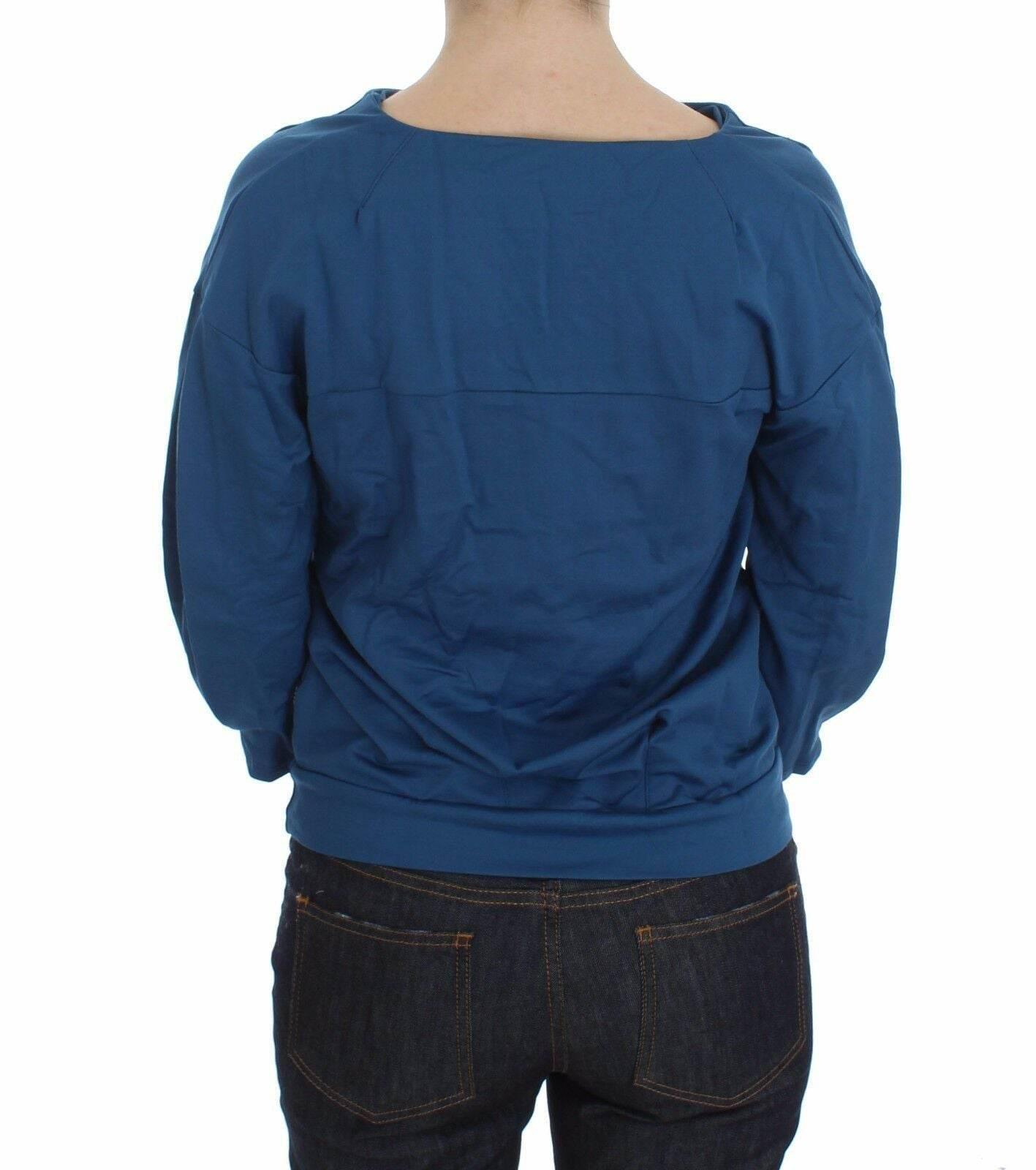 Exte Blue Cotton Top Pullover Deep V-neck Women Sweater - Hilstor
