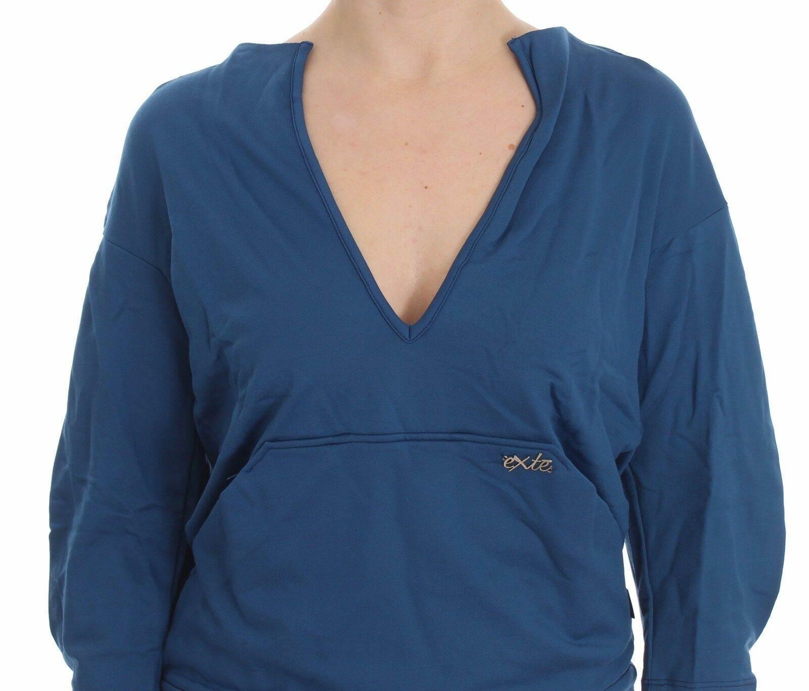 Exte Blue Cotton Top Pullover Deep V-neck Women Sweater - Hilstor