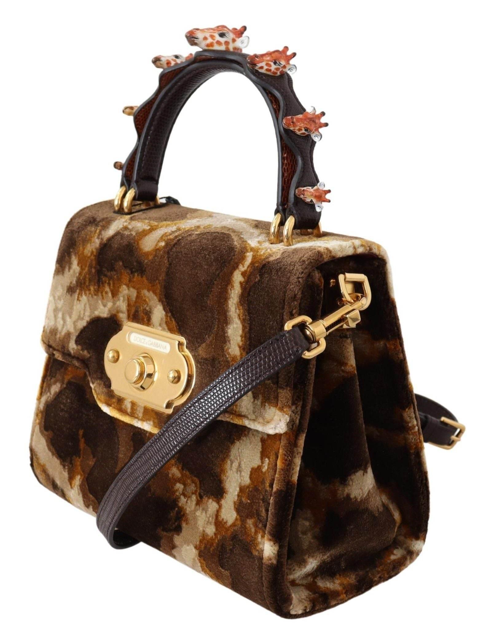 Dolce & Gabbana Elegant Giraffe Pattern Welcome Bag with Gold Accents - Hilstor