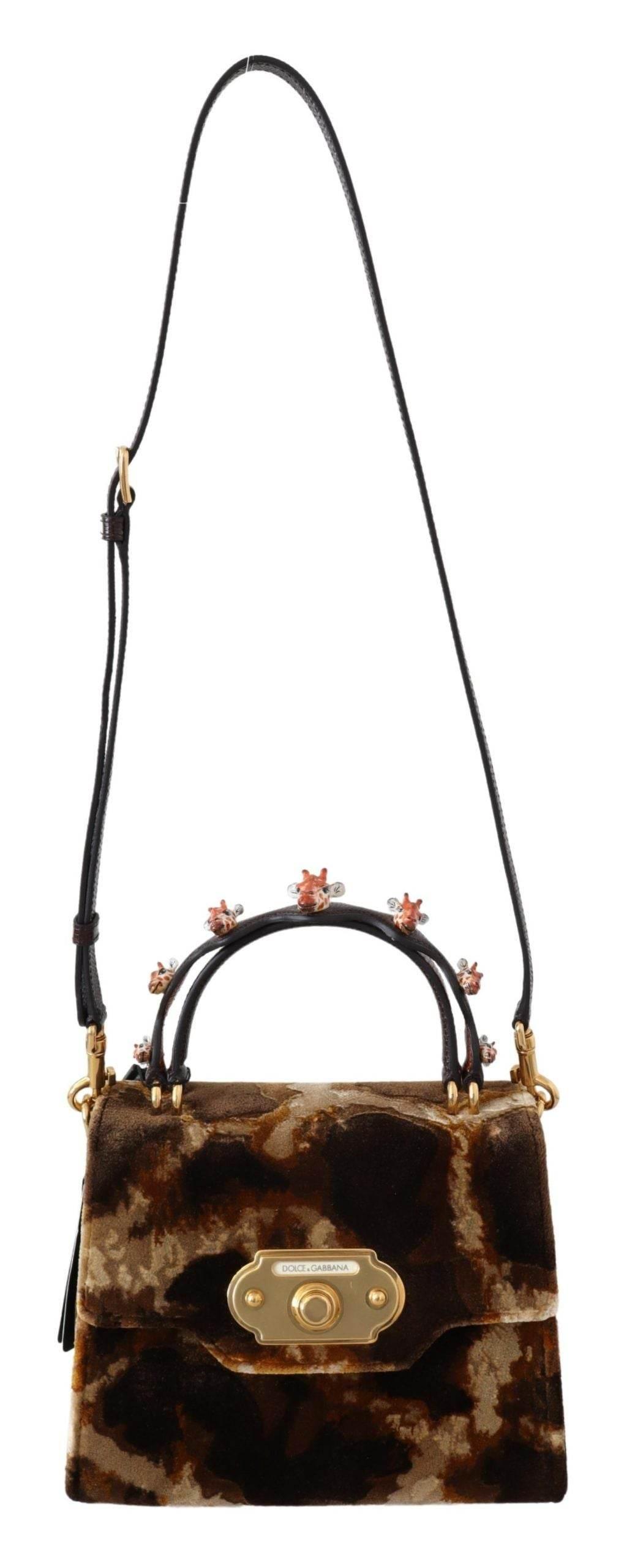 Dolce & Gabbana Elegant Giraffe Pattern Welcome Bag with Gold Accents - Hilstor