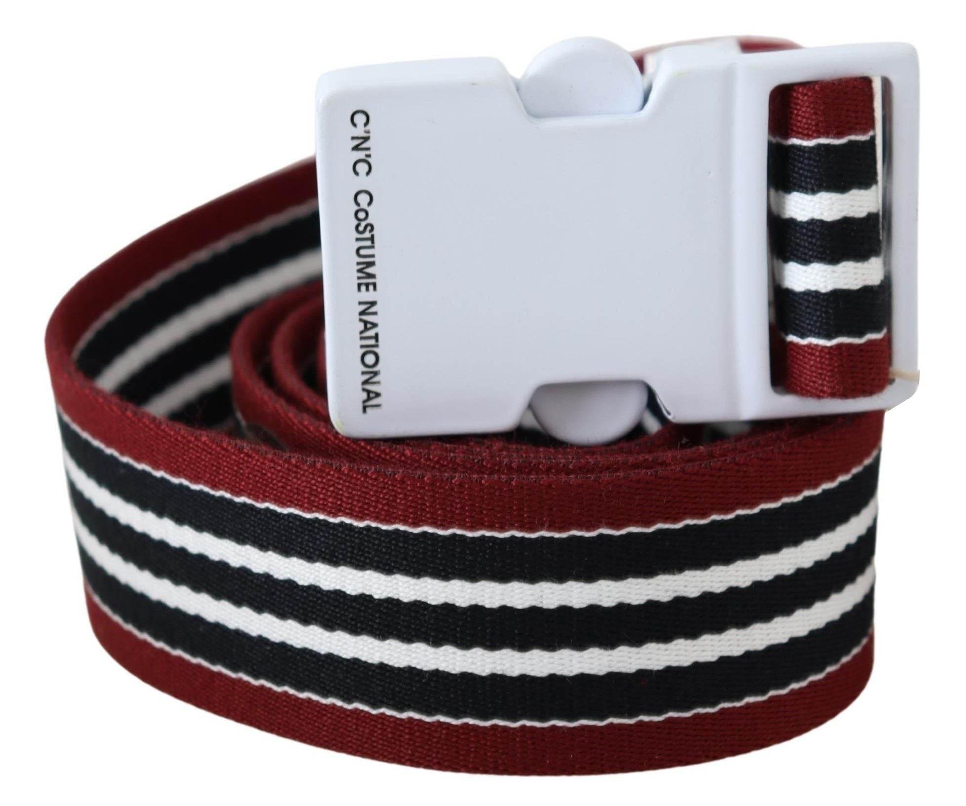 Costume National Black Red Stripe White Logo Buckle Waist Belt - Hilstor