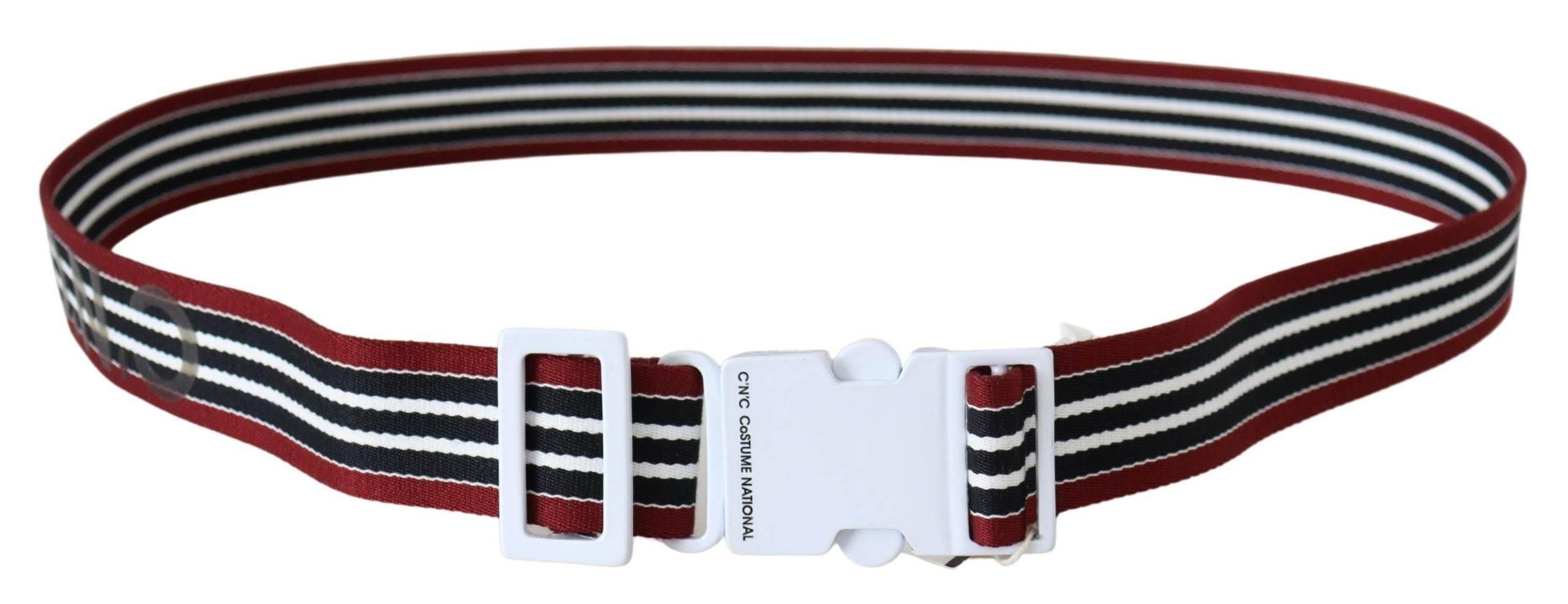 Costume National Black Red Stripe White Logo Buckle Waist Belt - Hilstor