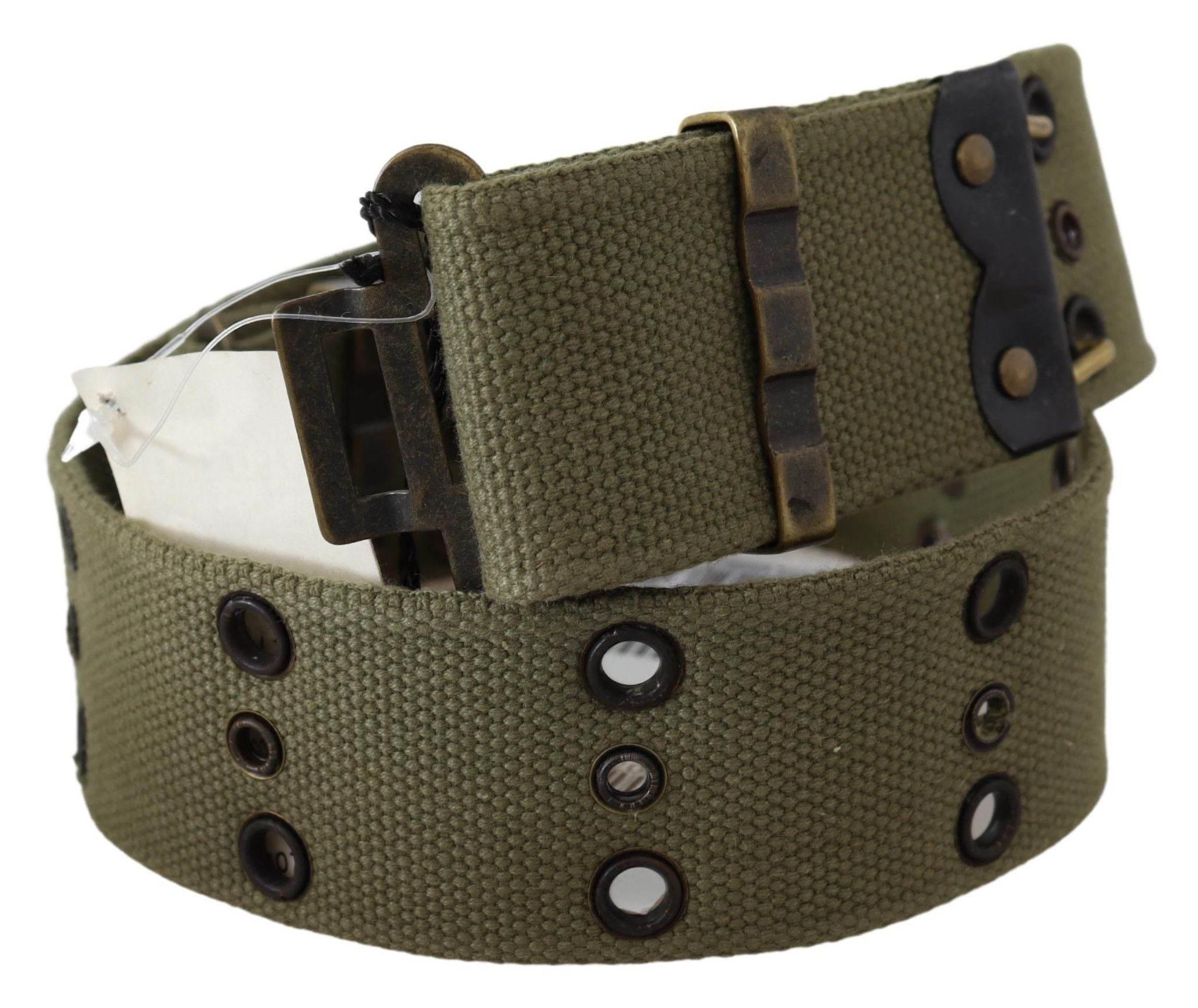Ermanno Scervino Green 100% Cotton Rustic Bronze Buckle Belt - Hilstor