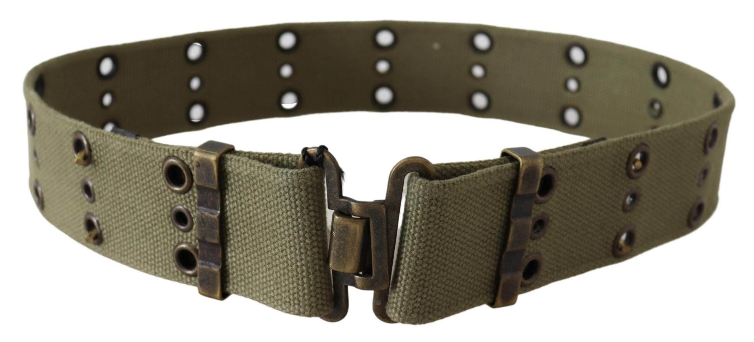 Ermanno Scervino Green 100% Cotton Rustic Bronze Buckle Belt - Hilstor