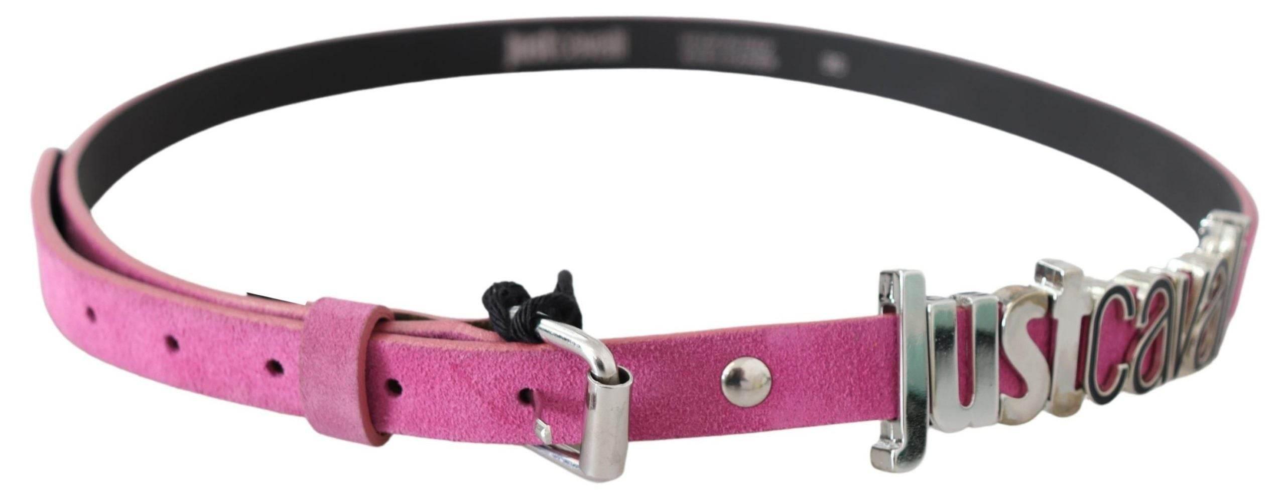 Just Cavalli Pink Silver Chrome Metal Buckle Waist Belt - Hilstor