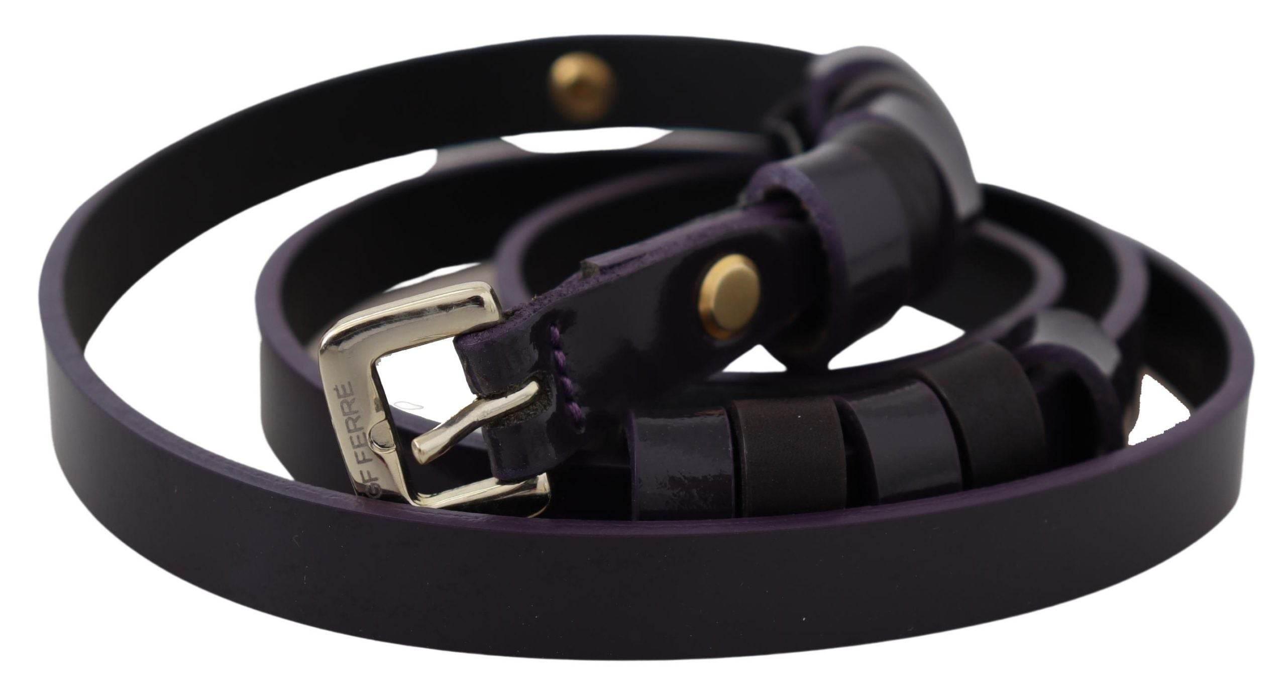 GF Ferre Black Leather Thin Gold Metal Chrome Buckle Belt - Hilstor