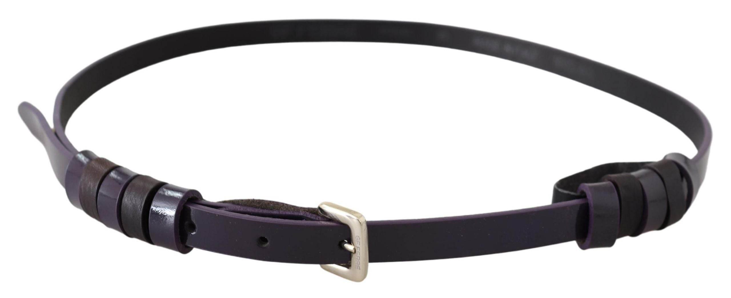 GF Ferre Black Leather Thin Gold Metal Chrome Buckle Belt - Hilstor