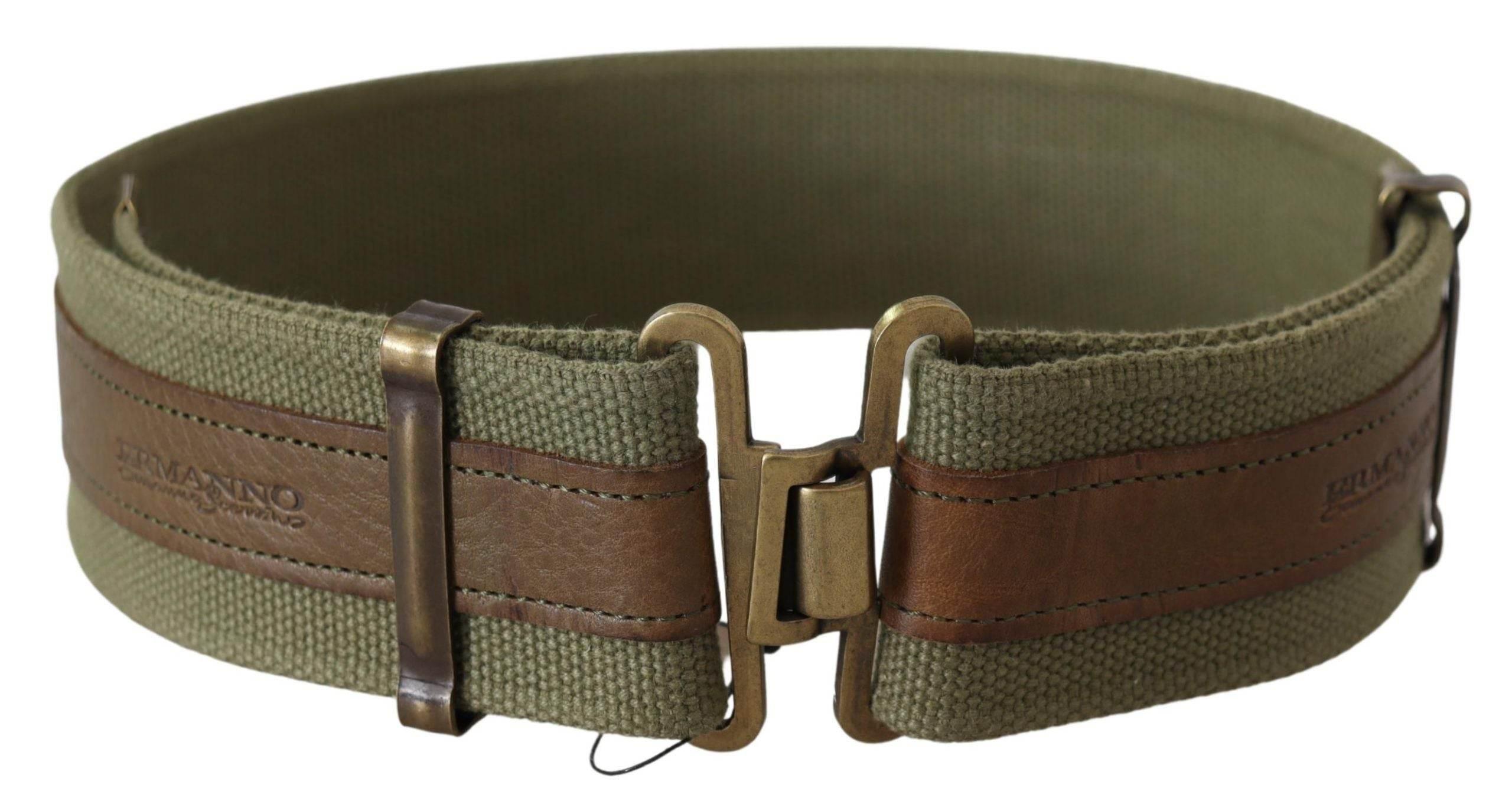 Ermanno Scervino Green Leather Rustic Bronze Buckle Army Belt - Hilstor