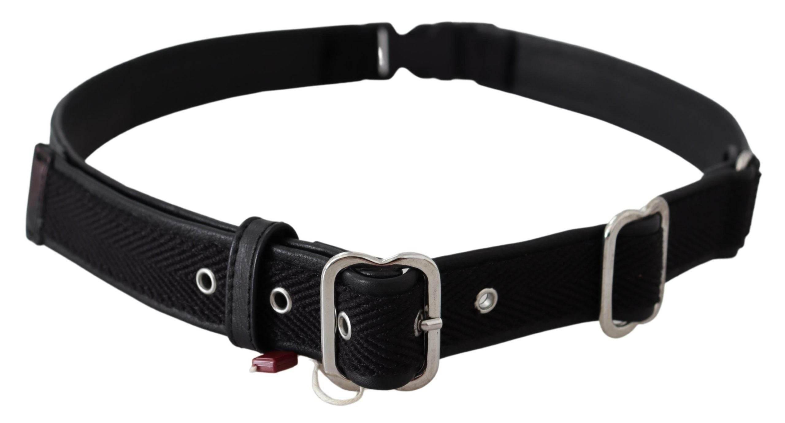 GF Ferre Black Leather Silver Chrome Metal Buckle Belt - Hilstor