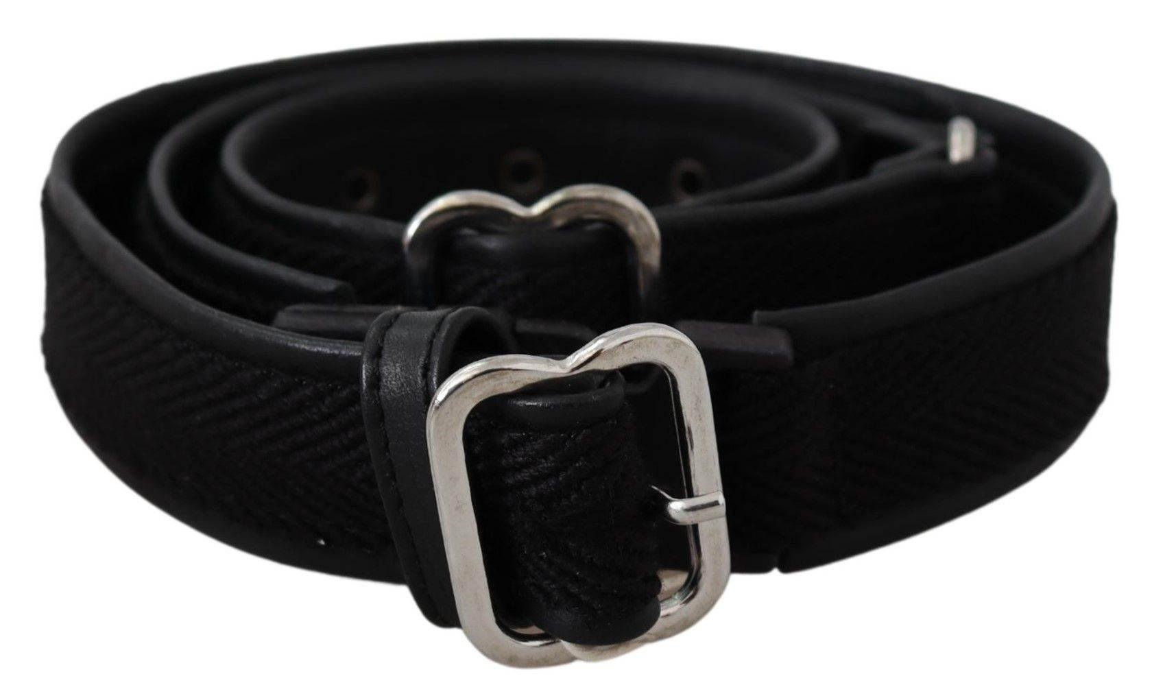 GF Ferre Black Leather Silver Chrome Metal Buckle Belt - Hilstor