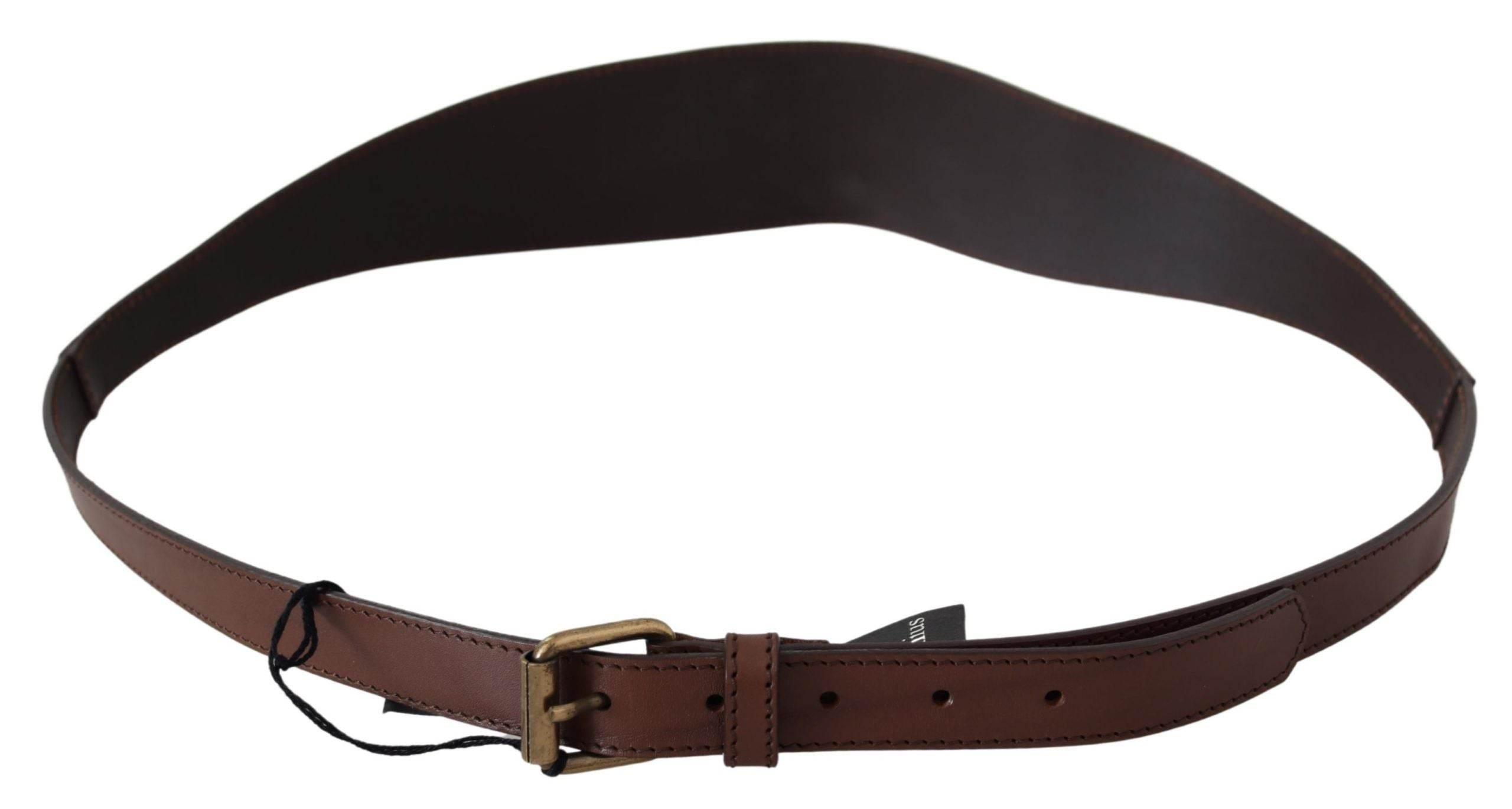PLEIN SUD Brown Leather Gold Metal Buckle Belt - Hilstor