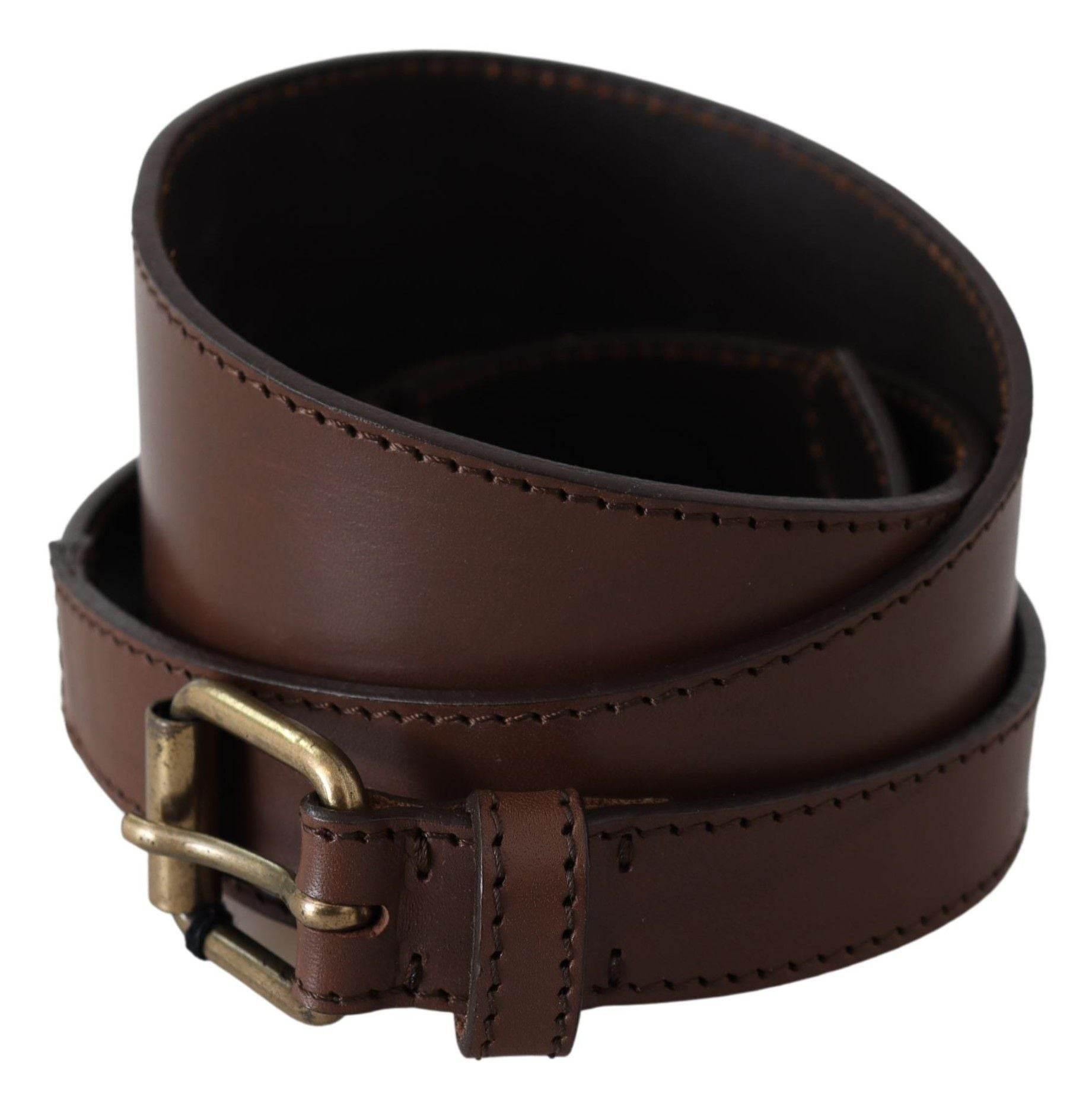 PLEIN SUD Brown Leather Gold Metal Buckle Belt - Hilstor