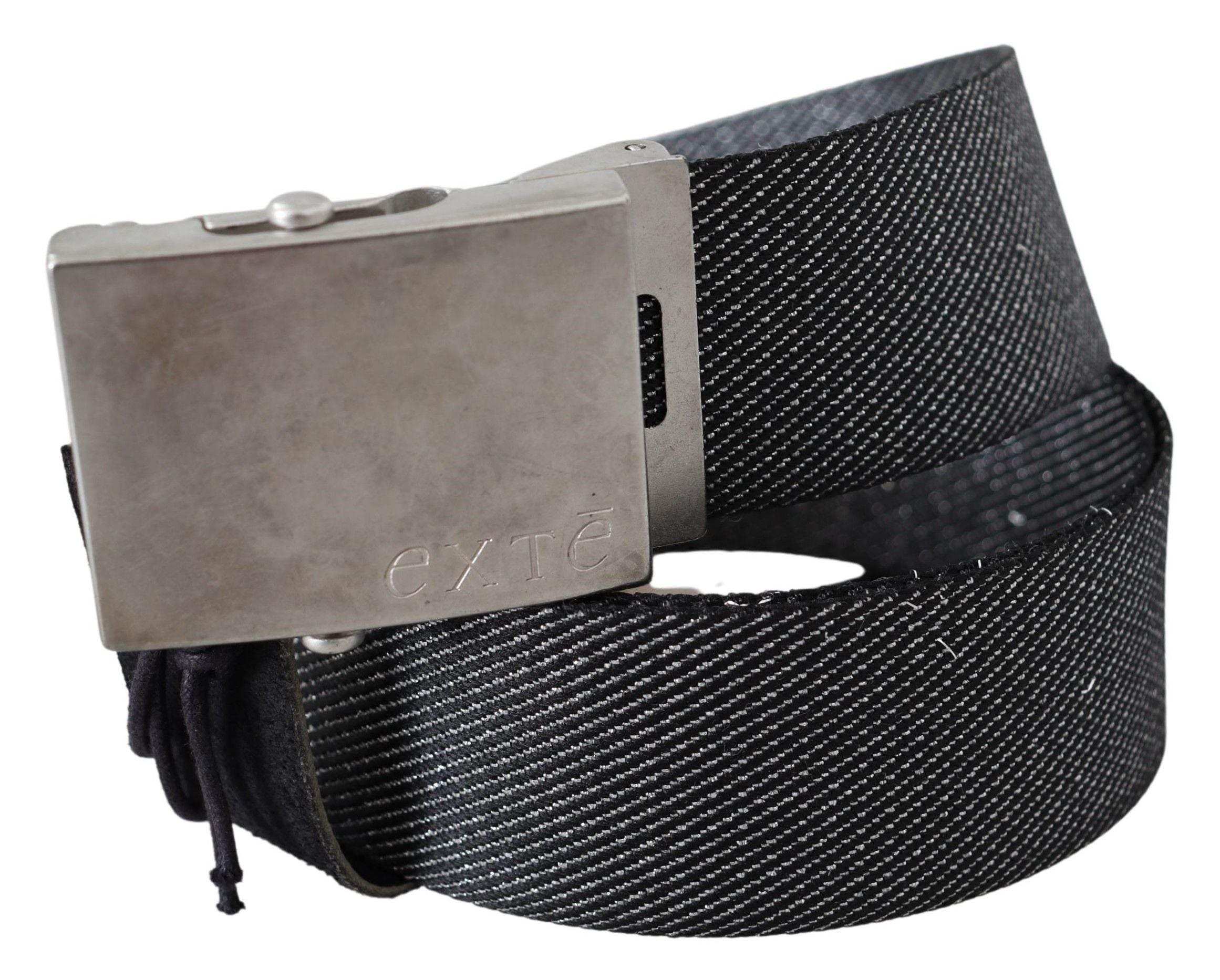 Exte Black Silver Metal Brushed Buckle Waist Belt - Hilstor