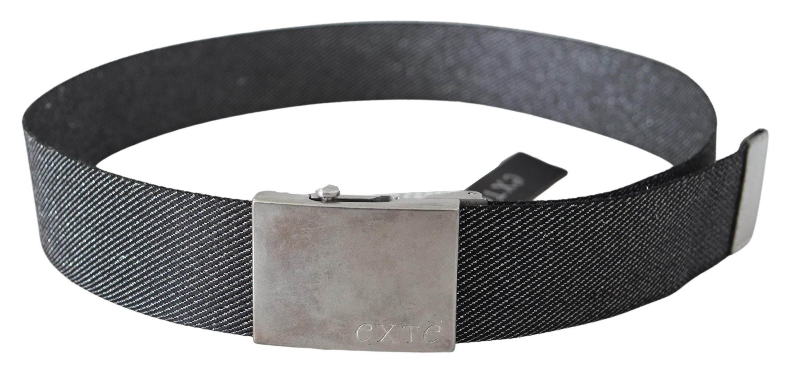 Exte Black Silver Metal Brushed Buckle Waist Belt - Hilstor