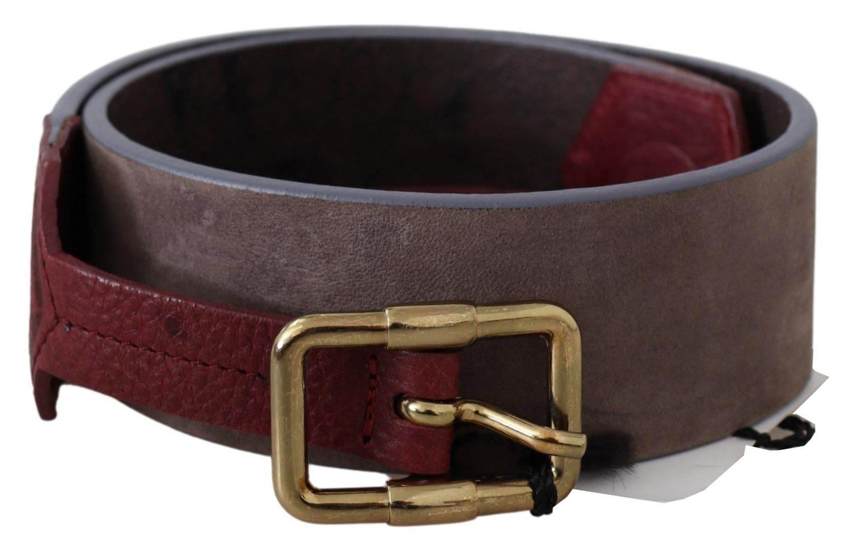 GF Ferre Brown Leather Wide Gold Chrome Logo Buckle Belt - Hilstor