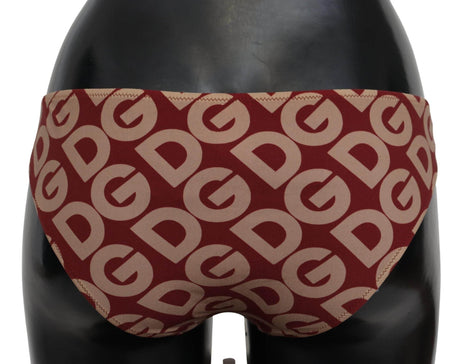 Dolce & Gabbana Chic Maroon Beige Logo Print Bikini Bottom - Hilstor
