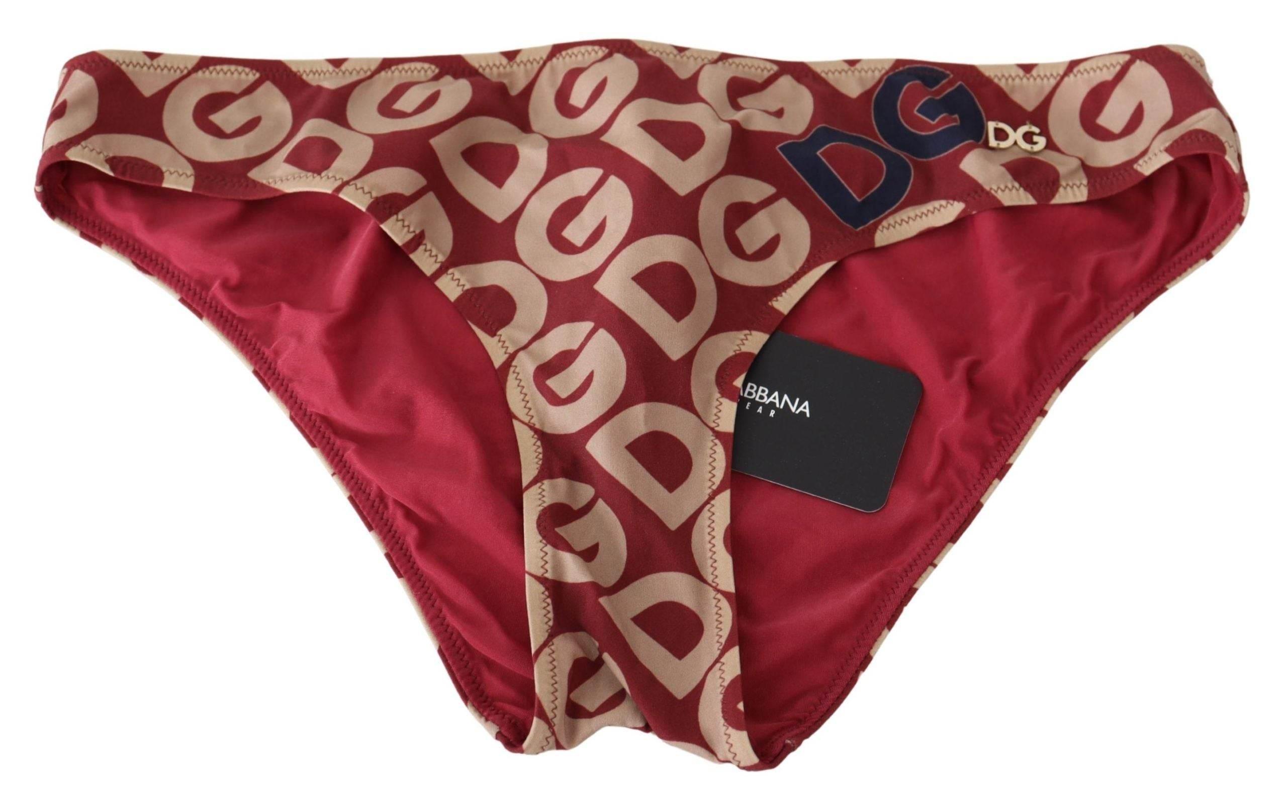 Dolce & Gabbana Chic Maroon Beige Logo Print Bikini Bottom - Hilstor