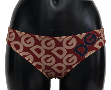 Dolce & Gabbana Chic Maroon Beige Logo Print Bikini Bottom - Hilstor
