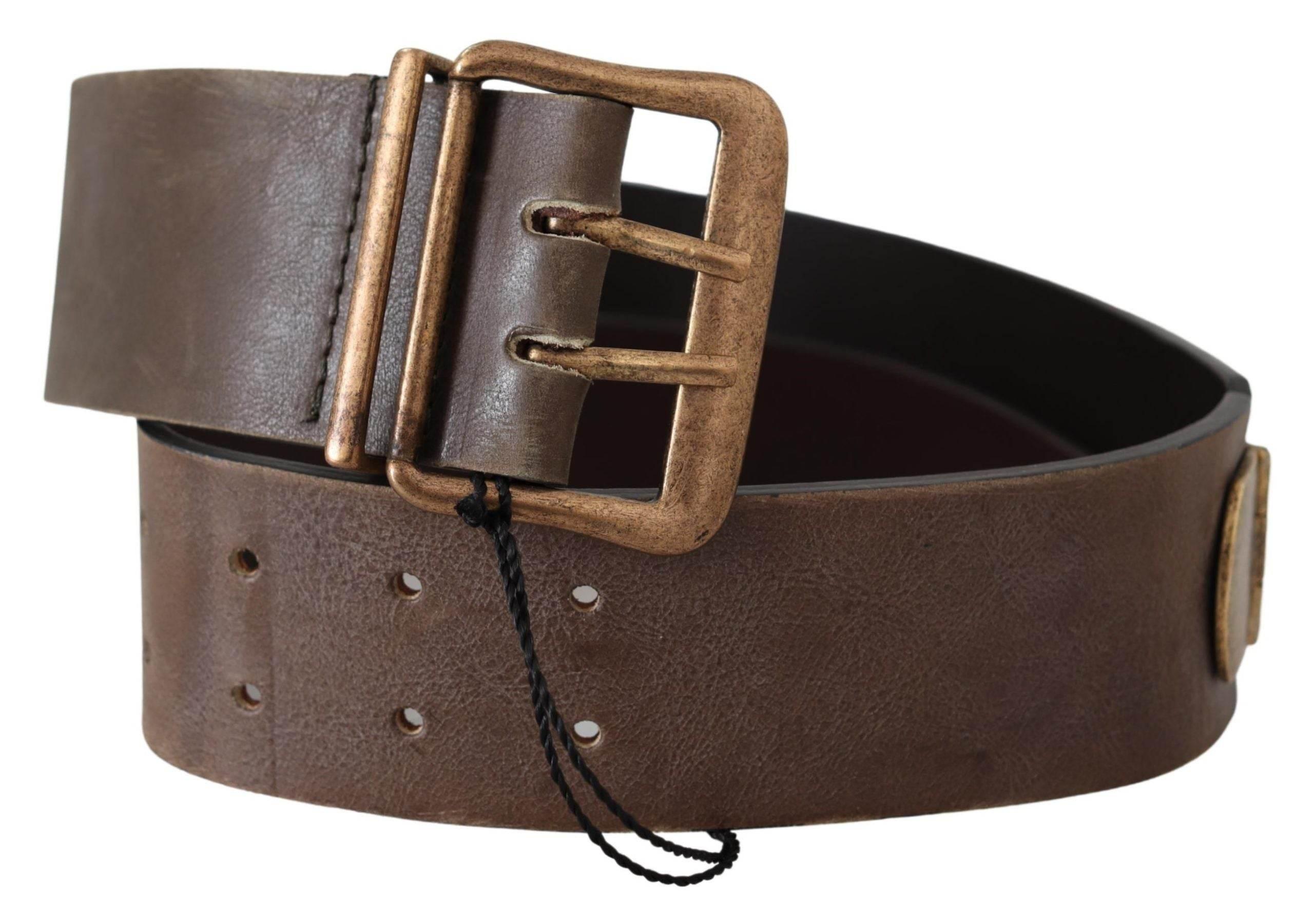 Ermanno Scervino Brown Leather Wide Bronze Buckle Waist Belt - Hilstor
