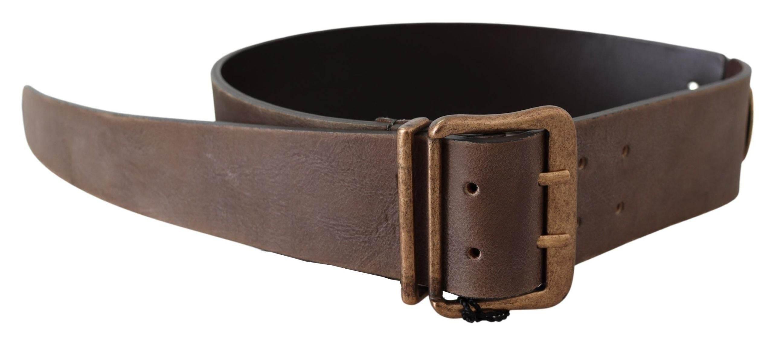 Ermanno Scervino Brown Leather Wide Bronze Buckle Waist Belt - Hilstor