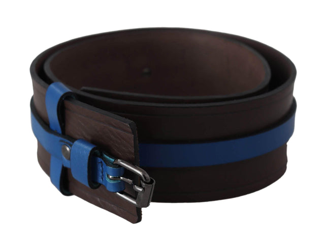Costume National Elegant Brown Leather Belt with Blue Lining - Hilstor
