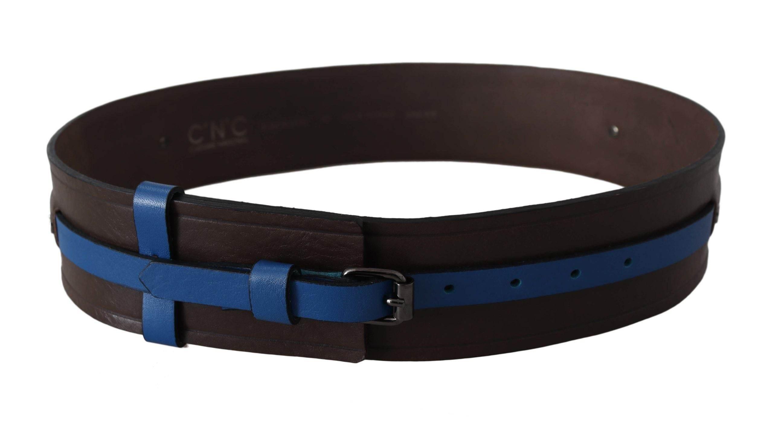 Costume National Elegant Brown Leather Belt with Blue Lining - Hilstor