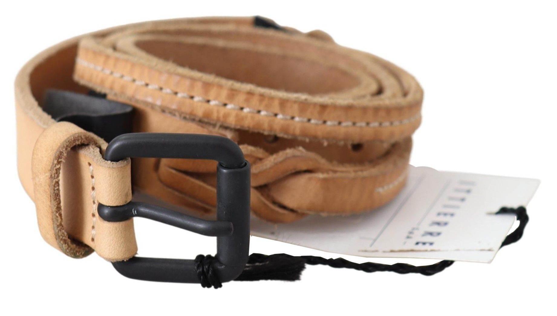 Scervino Street Light Brown Slim Leather Black Logo Buckle Belt Belt - Hilstor