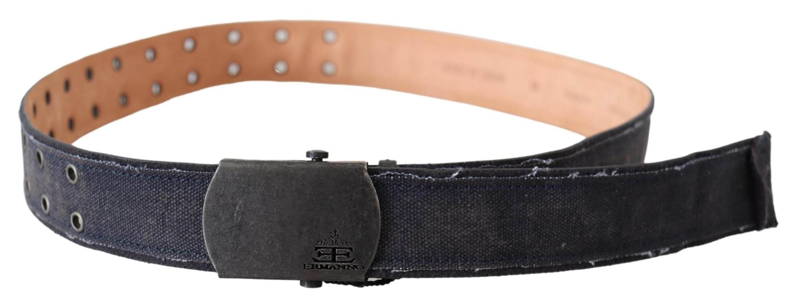 Ermanno Scervino Blue Leather Ratchet Buckle Belt - Hilstor