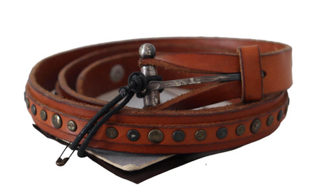 Scervino Street Brown Genuine Leather Rustic Silver Buckle Belt - Hilstor