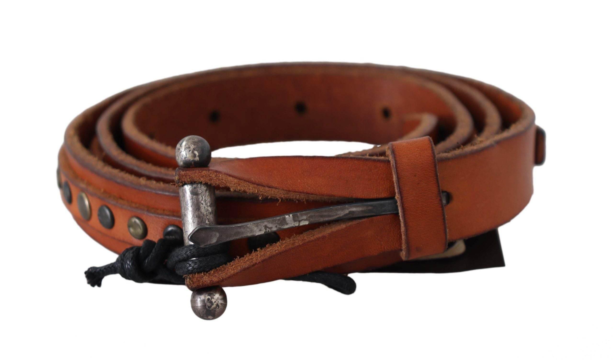 Scervino Street Brown Genuine Leather Rustic Silver Buckle Belt - Hilstor