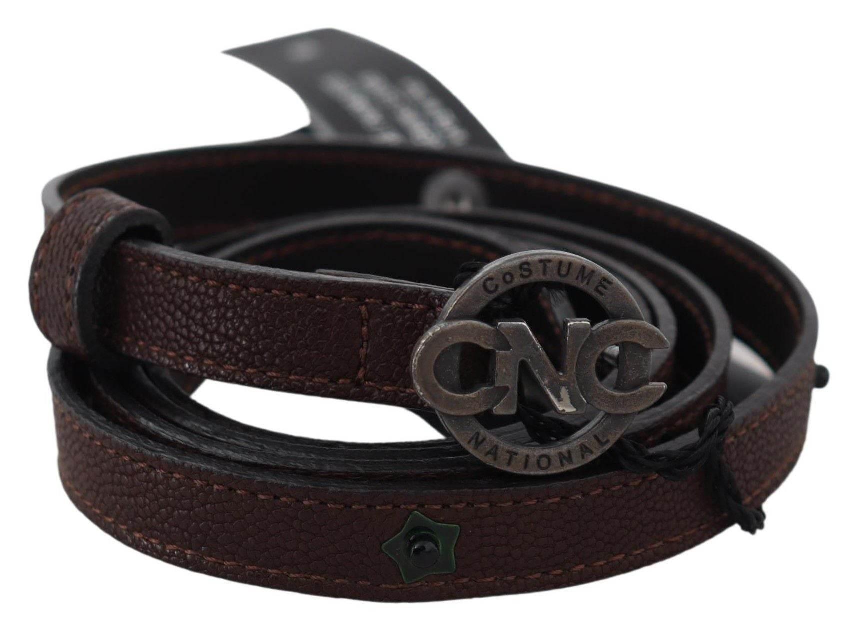 Costume National Elegant Brown Leather Belt with Rustic Hardware - Hilstor